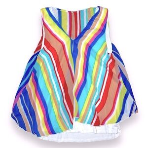cha cha vente Swingy Dress Tank Top in White/Multicolor Women’s Medium Petite
